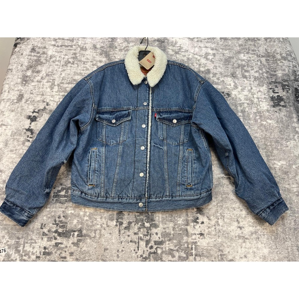 Vtg Levis Strauss Mens M Trucker Jacket Sherpa Lined Denim Cotton 90s Grunge